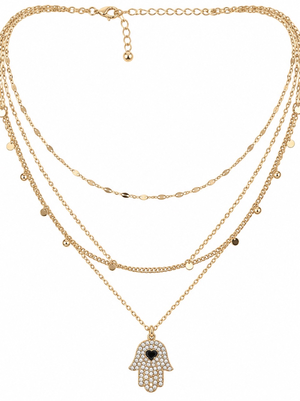 Forever 21 Gold-Tone Layered Necklace with Pave Hamsa Charm